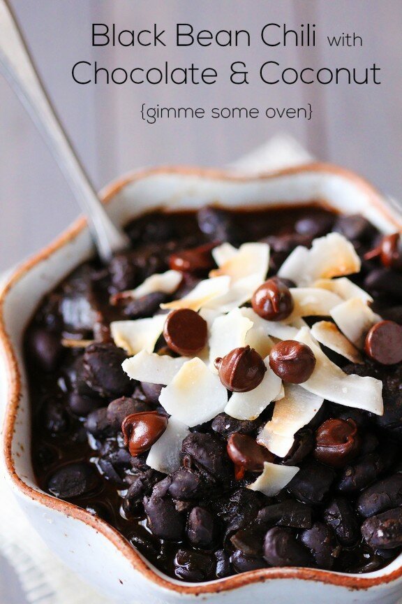 Black bean chili with chocolate and coconut from gimmesomeoven.com